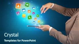  Presentation with application - Cool new slide set with falls index - hand holding tablet and application backdrop and a  colored foreground