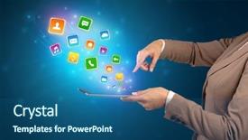  Presentation with application - Audience pleasing presentation design consisting of falls index - hand holding tablet and application backdrop and a  colored foreground