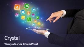  Presentation with application - Cool new presentation theme with falls index - hand holding tablet and application backdrop and a  colored foreground