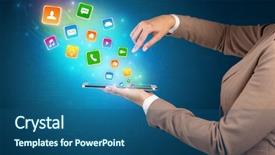  Presentation with application - Slide set having falls index - hand holding tablet and application background and a  colored foreground