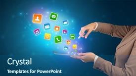  Presentation with application - Audience pleasing presentation theme consisting of falls index - hand holding tablet and application backdrop and a  colored foreground