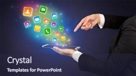  Presentation with application - Cool new PPT layouts with falls index - hand holding tablet and application backdrop and a tawny brown colored foreground