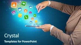  Presentation with application - Theme enhanced with falls index - hand holding tablet and application background and a ocean colored foreground