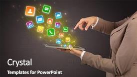  Presentation with application - PPT layouts enhanced with falls index - hand holding tablet and application background and a dark gray colored foreground