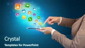  Presentation with hand holding pencil - Slide deck enhanced with falls index - hand holding tablet and application background and a ocean colored foreground