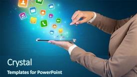  Presentation with application - Audience pleasing presentation consisting of falls index - hand holding tablet and application backdrop and a ocean colored foreground