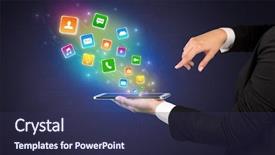  Presentation with application - Cool new presentation with falls index - hand holding tablet and application backdrop and a tawny brown colored foreground