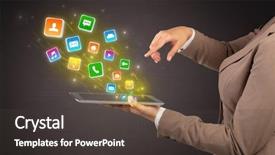  Presentation with hand holding puzzle piece - Presentation enhanced with falls index - hand holding tablet and application background and a dark gray colored foreground