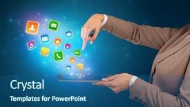  Presentation with application - Cool new presentation theme with falls index - hand holding tablet and application backdrop and a ocean colored foreground