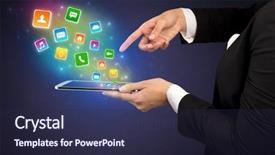  Presentation with hands holding black tablet - Amazing presentation having falls index - hand holding tablet and application backdrop and a wine colored foreground