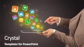  Presentation with application - Slide deck enhanced with falls index - hand holding tablet and application background and a tawny brown colored foreground