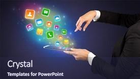  Presentation with hand holding puzzle piece - Audience pleasing presentation theme consisting of falls index - hand holding tablet and application backdrop and a  colored foreground