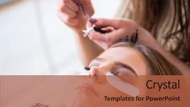  Presentation with getting students to lobby - Theme with false master - young woman getting eyelash extension background and a  colored foreground