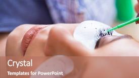  Presentation with getting better - PPT theme with false master - young woman getting eyelash extension background and a coral colored foreground