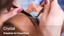  Presentation with beautiful young woman getting face - Colorful PPT theme enhanced with false master - young woman getting eyelash extension backdrop and a tawny brown colored foreground