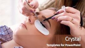  Presentation with young woman - Audience pleasing PPT theme consisting of false master - young woman getting eyelash extension backdrop and a red colored foreground