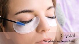  Presentation with young man and a woman - Theme consisting of false master - young woman undergoing eyelash extensions background and a coral colored foreground