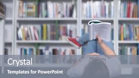  Presentation with library - PPT layouts consisting of famale student in library reading background and a gray colored foreground