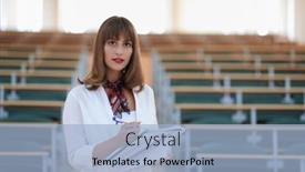  Presentation with pen - Beautiful slide deck featuring famale-student-using-pen backdrop and a light blue colored foreground