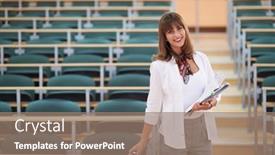  Presentation with pen - Amazing slides having famale-student-using-pen backdrop and a coral colored foreground