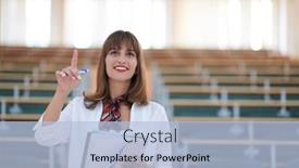  Presentation with pen - Beautiful PPT theme featuring famale-student-using-pen backdrop and a light blue colored foreground