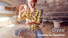  Presentation with organic - PPT layouts with famer-woman-collecting-organic-eggs background and a coral colored foreground