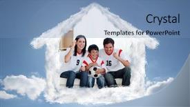  Presentation with football - Slide deck with familes homes - lively famil ywatching football match background and a teal colored foreground
