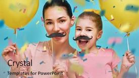  Presentation with blue balloons - Colorful PPT layouts enhanced with families party - funny family on background backdrop and a coral colored foreground