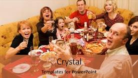  Presentation with party - Cool new slides with families party - happy family celebrating backdrop and a coral colored foreground