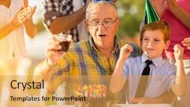  Presentation with happy birthday - Colorful theme enhanced with families party - happy grandson celebrating grandfathers birthday backdrop and a yellow colored foreground