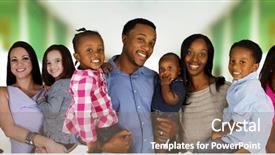  Presentation with families - Audience pleasing presentation theme consisting of families together of all race backdrop and a violet colored foreground