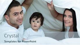  Presentation with families - Audience pleasing slides consisting of families with children in bed under a blanket backdrop and a sky blue colored foreground