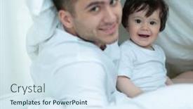  Presentation with families - Slide set featuring families with children in bed under a blanket background and a sky blue colored foreground