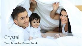  Presentation with families - Amazing slide deck having families with children in bed under a blanket backdrop and a sky blue colored foreground