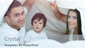  Presentation with families - Colorful presentation theme enhanced with families with children in bed under a blanket backdrop and a sky blue colored foreground