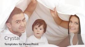  Presentation with families - Slides featuring families with children in bed under a blanket background and a soft green colored foreground