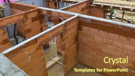  Presentation with construction - Slide set consisting of familiy - construction of a detached house background and a tawny brown colored foreground