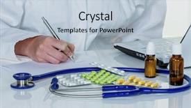  Presentation with drug - Beautiful slide set featuring familiy - doctor prescribes a drug backdrop and a lemonade colored foreground