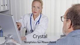  Presentation with patient and doctor - Audience pleasing theme consisting of familiy - doctor with stethoscope talking backdrop and a light gray colored foreground