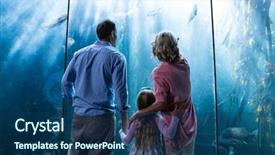 Presentation with fish aquarium - Presentation design consisting of familly looking at fish tank background and a ocean colored foreground