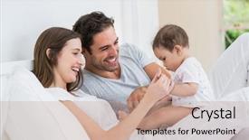  Presentation with baby girl - Audience pleasing slide deck consisting of family - cheerful couple playing with baby backdrop and a coral colored foreground