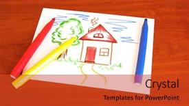  Presentation with dream - Theme having dream home family - child's drawing and pens background and a red colored foreground