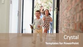 Presentation with children parents - Colorful presentation enhanced with family - excited children arriving home backdrop and a coral colored foreground