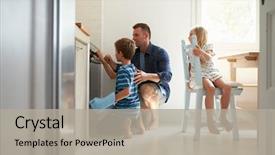  Presentation with baking - Slides having family - father and children baking homemade background and a light gray colored foreground