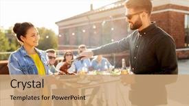  Presentation with summer party - Amazing PPT layouts having host family - leisure and people concept backdrop and a coral colored foreground