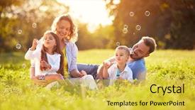  Presentation with soap - Slide set consisting of family - male and female child blow background and a yellow colored foreground