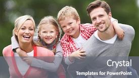  Presentation with children parents - Slide set having family - parents giving children piggybacks background and a gray colored foreground