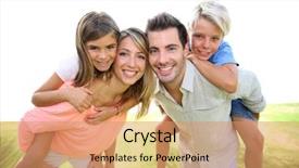  Presentation with parents - Beautiful slide set featuring family - parents giving piggyback ride backdrop and a coral colored foreground