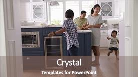  Presentation with play children - Beautiful slides featuring family - parents prepare food as children backdrop and a violet colored foreground