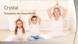  Presentation with yoga kids - Presentation theme with family - woman and kids - doing background and a cream colored foreground